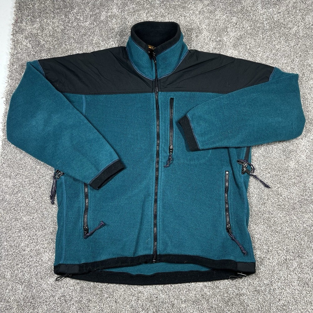 Vintage REI Polartec Fleece Jacket Large / XL Teal Gray 90s Full Zip Nylon Yoke